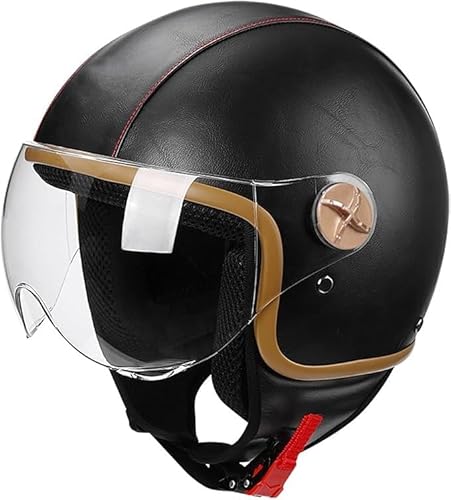 Vintage Motorrad Open Face 3/4 Helm Erwachsene Männer Frauen Sommer Roller Leichter Moped Straßenhelm Jet Sturzhelm mit Sonnenblende Modularer Motorrad Halbschalenhelm C,55-62CM von KANMUASD