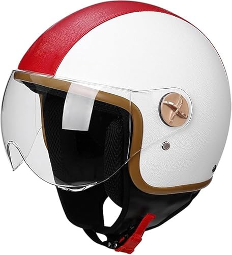 Vintage Motorrad Open Face 3/4 Helm Erwachsene Männer Frauen Sommer Roller Leichter Moped Straßenhelm Jet Sturzhelm mit Sonnenblende Modularer Motorrad Halbschalenhelm E,55-62CM von KANMUASD