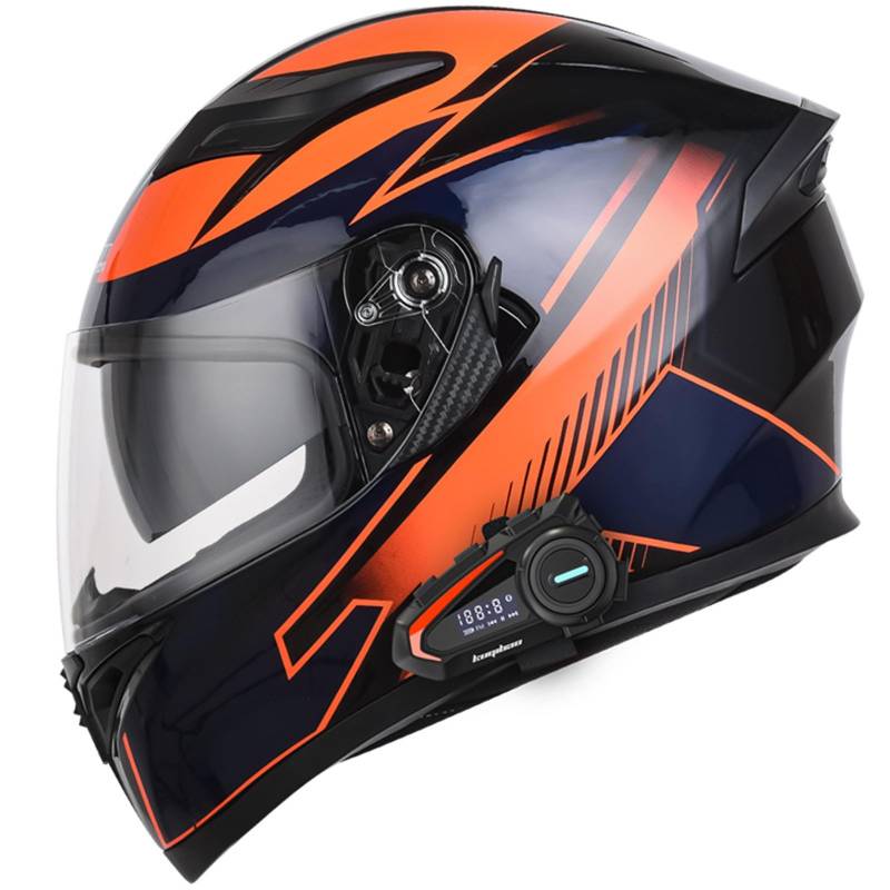 hochklappbarer Motorradhelm mit Bluetooth, modulare Doppelvisier-Motorradhelme, Adults Klapphelm Mit Bluetooth, Motorrad Integrierter Bluetooth-Helm, Motorradhelm Sturzhelm C,2XL(63-64CM) von KANMUASD