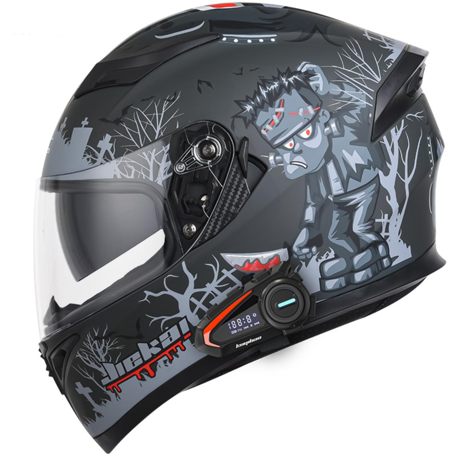 hochklappbarer Motorradhelm mit Bluetooth, modulare Doppelvisier-Motorradhelme, Adults Klapphelm Mit Bluetooth, Motorrad Integrierter Bluetooth-Helm, Motorradhelm Sturzhelm E,2XL(63-64CM) von KANMUASD