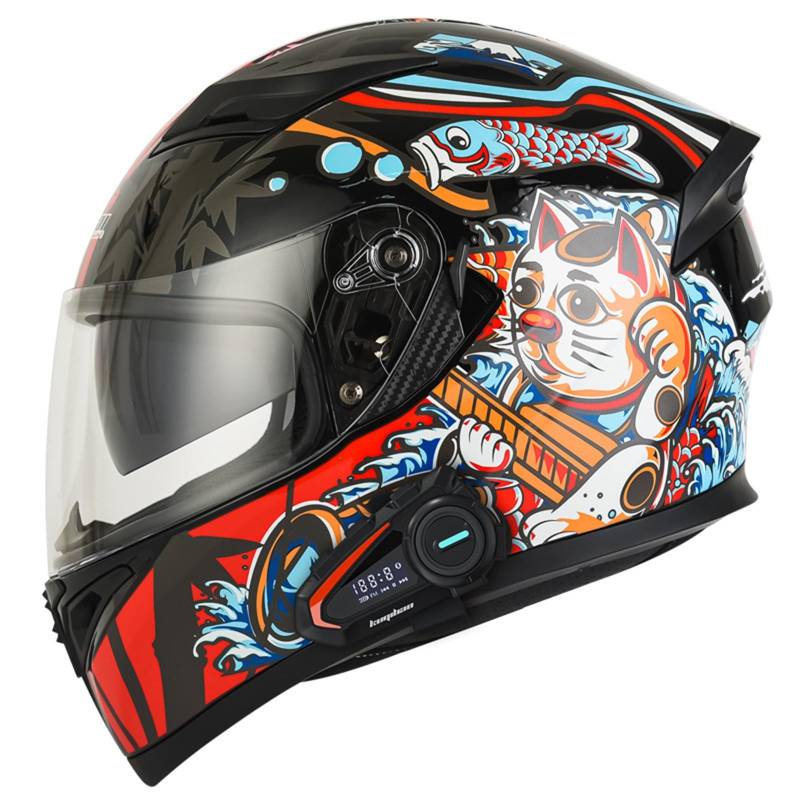 hochklappbarer Motorradhelm mit Bluetooth, modulare Doppelvisier-Motorradhelme, Adults Klapphelm Mit Bluetooth, Motorrad Integrierter Bluetooth-Helm, Motorradhelm Sturzhelm F,2XL(63-64CM) von KANMUASD