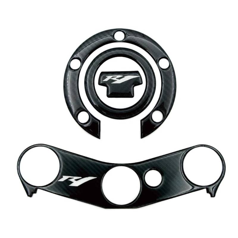 Motorrad Tank Gummi Pads Für YZF R1 YZFR1 YZF1000 2002-2006 Carbon Fiber Aufkleber Motorrad Tank Pad Tankdeckel Abdeckung Triple Clamp Yoke Schutz Aufkleber(Silver Cap Clamp) von KARDAS