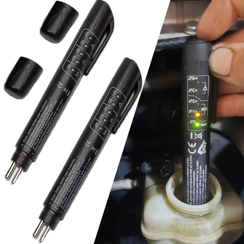 Bremsflüssigkeitstester, Bremsflüssigkeit Tester, 2 Stück NF Bremsflüssigkeitstester Stift, Auto Universal Bremsflüssigkeitstester, Bremsflüssigkeitstester Auto, mit 5 LED Anzeige für DOT3,DOT4,DOT5 von KARELLS