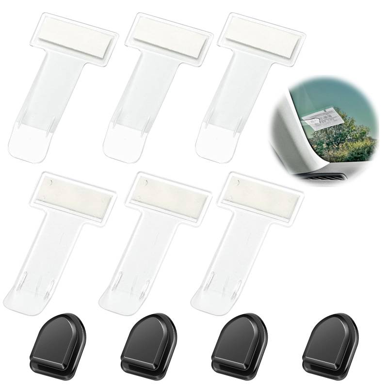 Ticket Halterung Auto, Selbstklebend Tickets Clips, Transparente Auto Halter Clip, Parkscheinhalter Clip, Transparent Auto Windschutzscheibe Ticket Halter, Parkscheinhalter Windschutzscheibe, 6 Stück von KARELLS