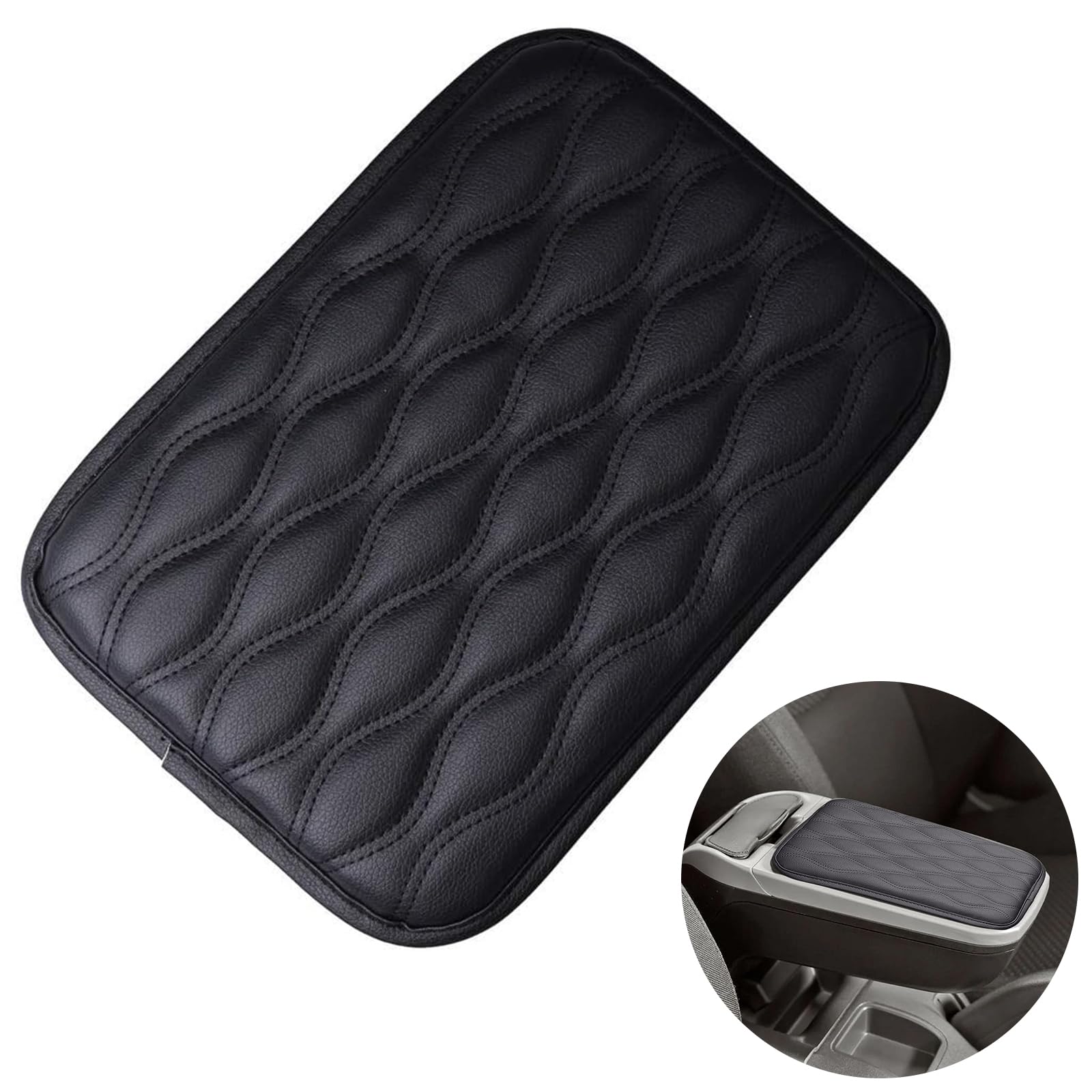 Leather Car Armrest Box Pad,Universal Auto Armlehnen Auflage,Auto Mittelkonsole Pad,Mittelkonsole Abdeckung,Armlehnenbox aus Gedächtnisschaum für Fahrzeuge,Armlehnenbezüge für Autos,Schwarz von KARELLS