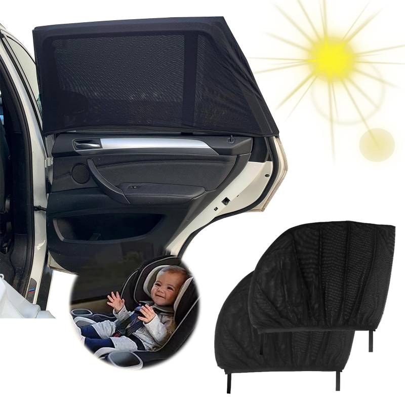 Sonnenschutz Auto Baby, Sonnenschutz Auto Kinder, 2 Stück Auto Sonnenschutz Baby, Universal Sonnenblende Auto Netz, Dehnbar bis 110 x 52CM, für Schützt Mitfahrer, Kinder & Haustiere von KARELLS