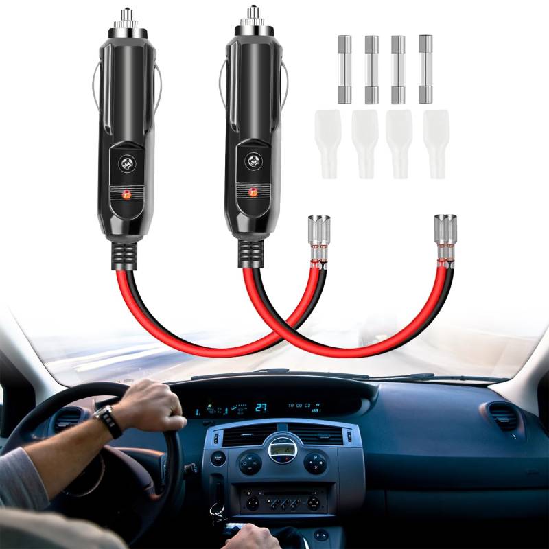 Zigarettenanzünder Stecker,2 Stück Autostecker 12V/24V KFZ Zigarettenanzünder Adapter mit LED Lichter 10A/15A Sicherung 16AWG Kabel für Auto Zigarettenanzünder-Buchse,LKW Wohnmobil Geräte von KARELLS