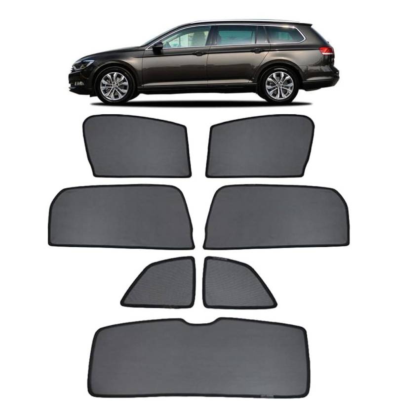 Sonnenschutz Auto Vorhang mit Magneten für Passat B8 Variant 2016-2022 UV Schutz Seitenscheiben Fenster Sonnenblende Sonnenschutz Zubehör Für Baby Schwarz,7PCS von KARFRI