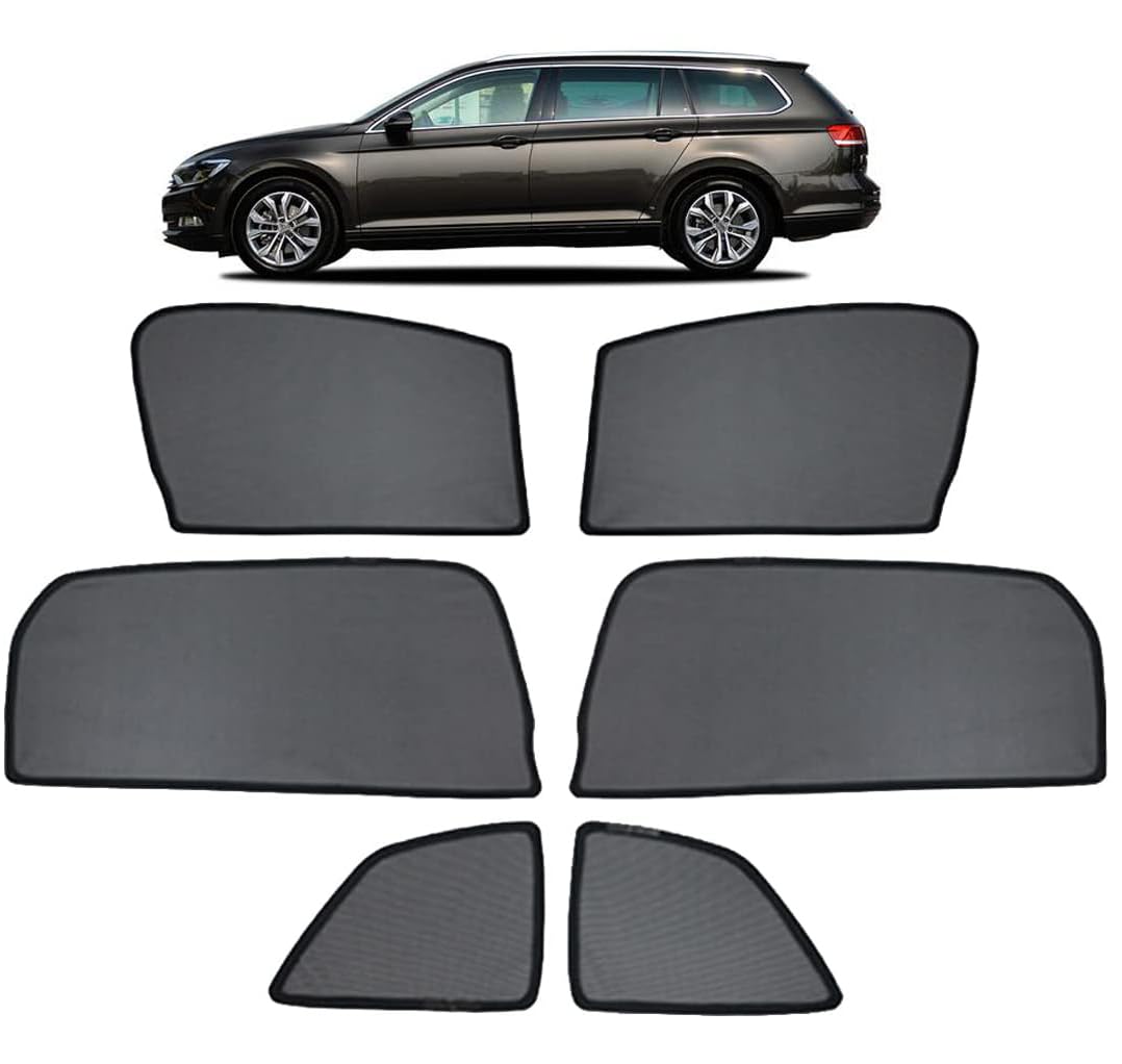 Sonnenschutz Auto Vorhang mit Magneten für Passat B8 Variant 2016-2022 UV Schutz Seitenscheiben Fenster Sonnenblende Sonnenschutz Zubehör Für Baby Schwarz,Front+Rear+Triangular-window-6PCS von KARFRI