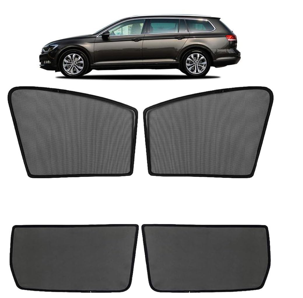 Sonnenschutz Auto Vorhang mit Magneten für Passat B8 Variant 2016-2022 UV Schutz Seitenscheiben Fenster Sonnenblende Sonnenschutz Zubehör Für Baby Schwarz,Front-Window+Rear-window-4PCS von KARFRI