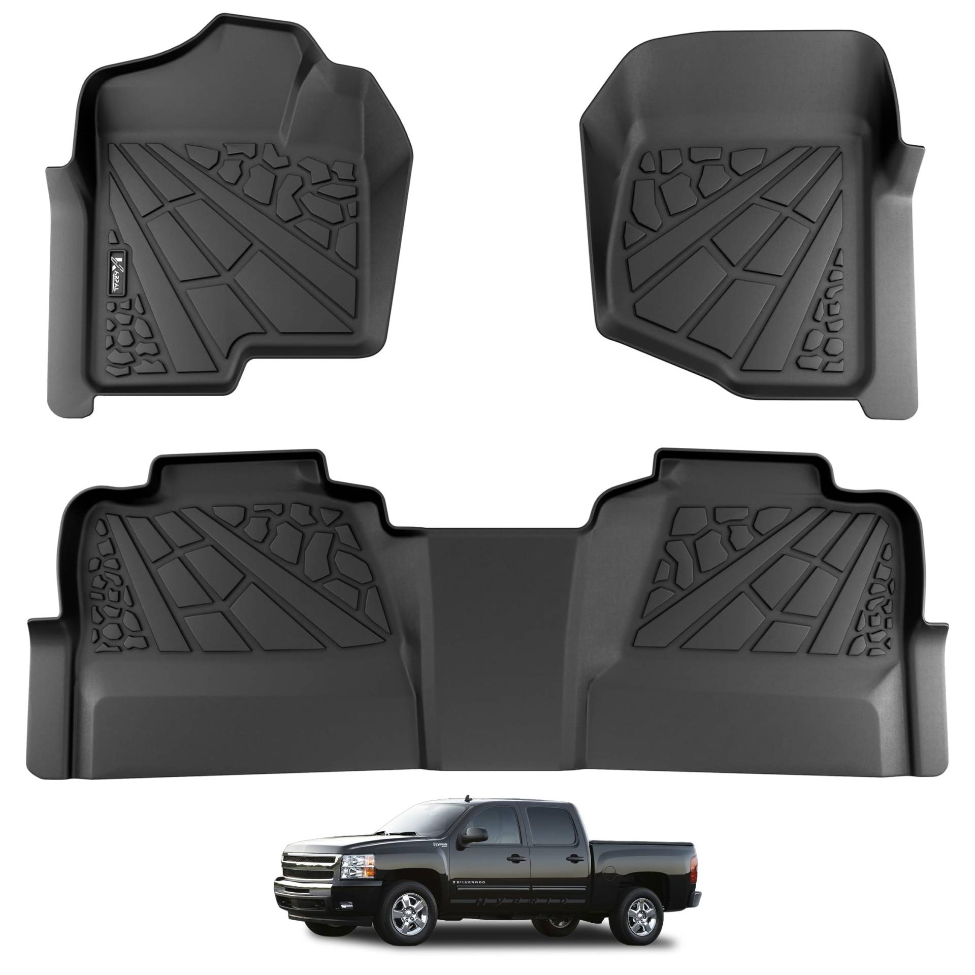 KARPAL Fußmatten passend für Chevrolet Silverado/GMC Sierra 1500 Crew Cab/2007–2014 2500/3500 HD (Fußraumabdeckung), TPE Allwetterschutz, robuste Bodeneinlagen, vorne und 2. Reihe von KARPAL