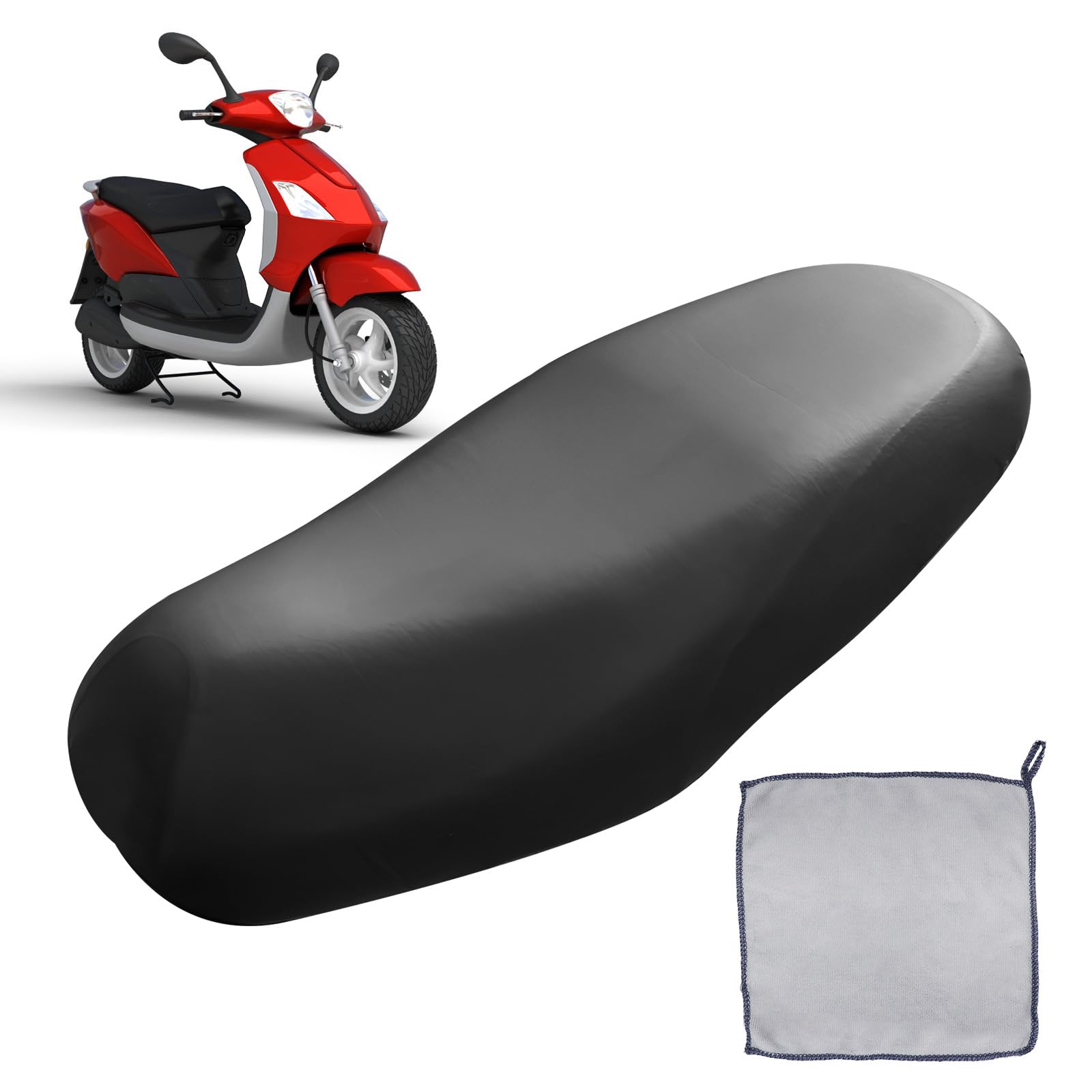 KASURE Motorrad-Sitzbezug mit Reinigungstuch, 80 x 60 cm Leder Wasserdicht Motorrad Sitzabdeckung, Kissen Motorrad Sitzbankbezug kratzfester Motorrad-Sitzbezug, Elastischer Motorrad Roller Sitzbezug von KASURE