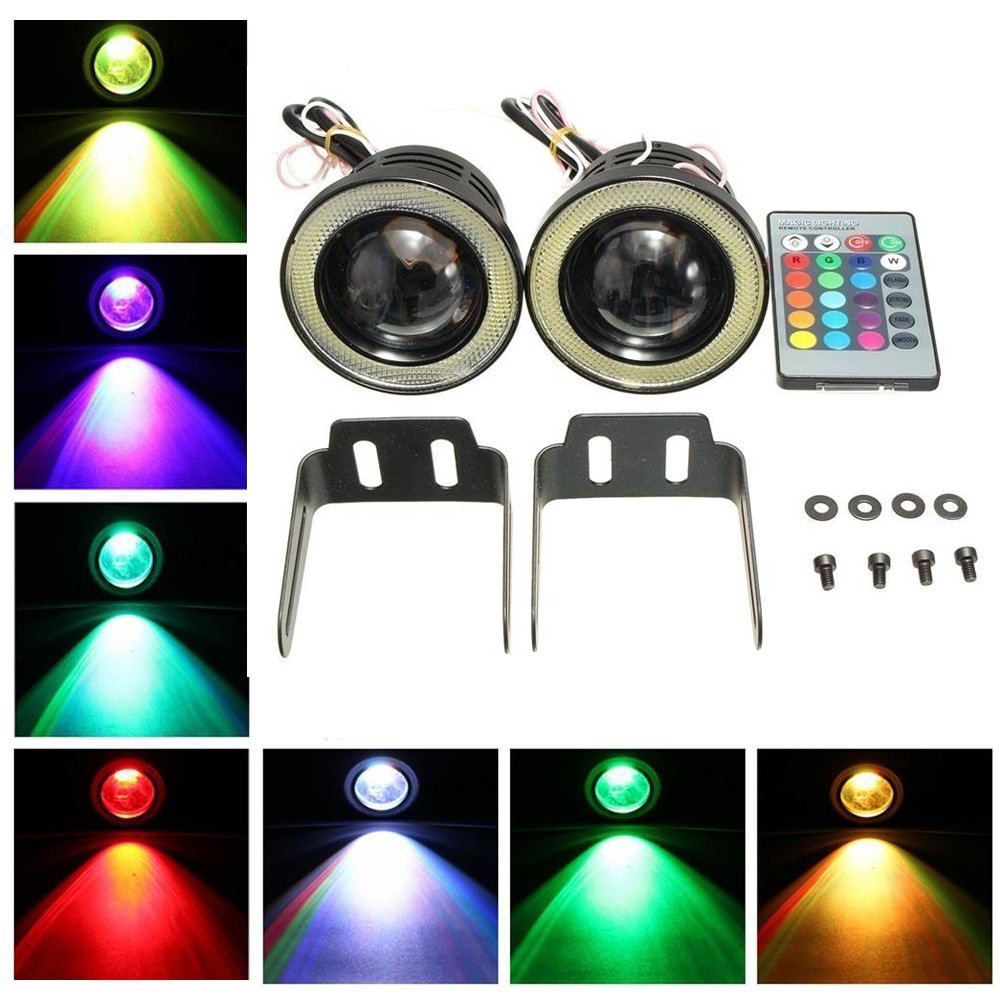 KATUR 2 Stück Hohe Energie 3 "Projektor Universal RGB Nebelscheinwerfer Weiß COB Halo Angel Eye Ringe DRL Scheinwerferglühlampen von KATUR