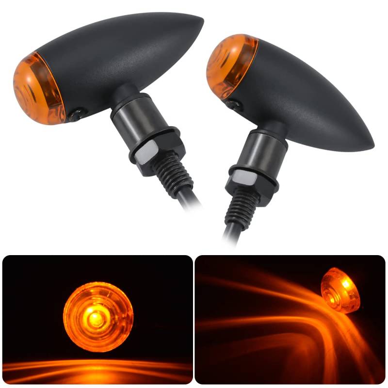 KATUR 2pcs Universalmotorrad schwarz eloxiert Metallgewehrkugel Bernstein LED-Signalleuchten Schalten für Aprilia BMW Ducati Harley Honda Kawasaki Suzuki Yamaha (Bernstein Objektiv) von KATUR