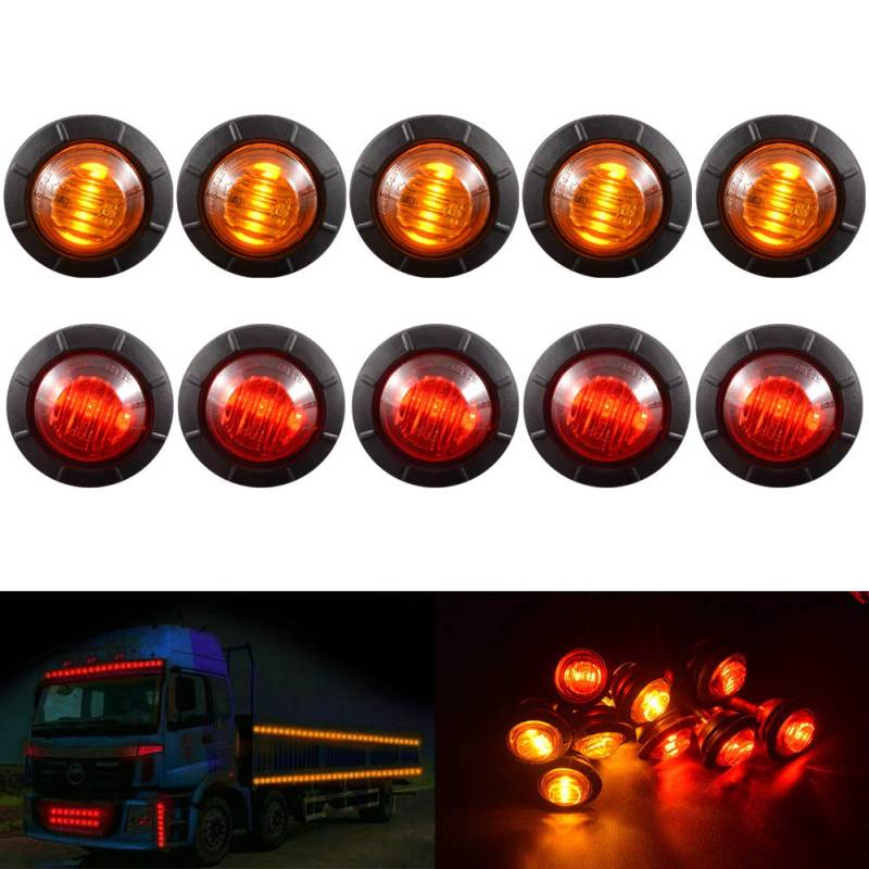 KATUR 3/4 „Round LED Frontrückseitenmarkierungs Indicators Licht wasserdichte Gewehrkugel Räumungsmarkierungsleuchte 12V für Auto-LKW (5 Stück Bernstein + 5pcs rot) von KATUR