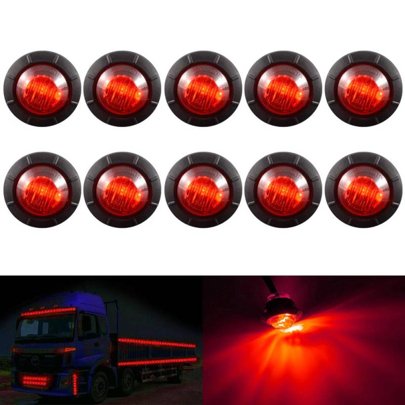 KATUR 3/4 "runde LED Vorne Hinten Seitenmarkierungsanzeigen Licht wasserdichte Kugel Abstand Licht 12V für Auto(Rot) von KATUR