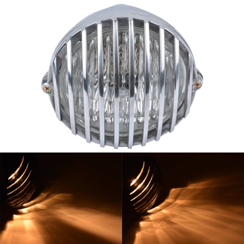 KaTur 6 1/2 "Motorrad Scheinwerfer Grill Scheinwerfer 12 V 55 Watt Halogen für Für H arley Cafe Racer Bobber Chopper H onda S uzuki Benutzerdefinierte (Silber Shell) von KATUR