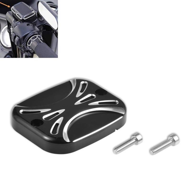 KATUR Motorrad Hauptbremszylinderabdeckungen Schwarz Chrom Aluminium CNC Hauptbremszylinder Flüssigkeitsbehälter Fit für Harley Road King Gliding Master Abdeckung Dyna (1 STÜCKE) von KATUR