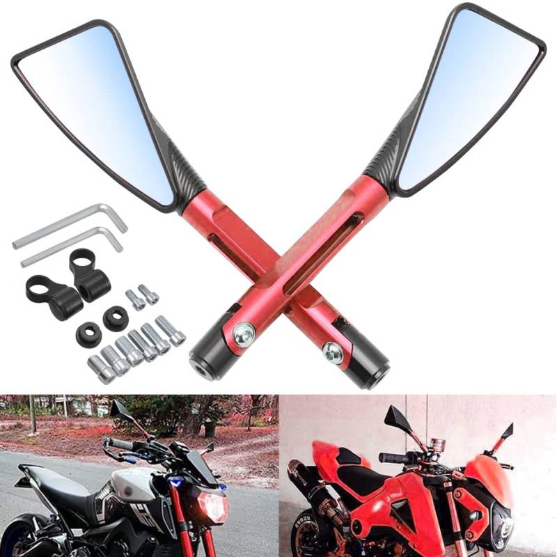 KATUR Motorrad Rückspiegel Rotes Dreieck Demon Blade Stil Motorrad 7/8 "Lenkerhalterung CNC Billet Aluminium für Yamaha MT-01 MT-03 TDM TDR TW Fazer XJR TDM XJ XTZ V Max WR FZ1 FZ6 FZ8 von KATUR