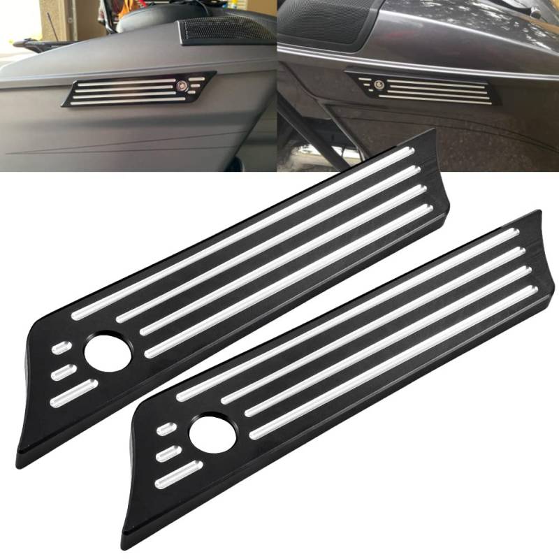 KATUR Motorrad Satteltaschenverschlüsse Abdeckung Schwarz Chrom Tiefer Kantenschliff CNC Hard Billet Aluminium Hard Satteltasche Verschluss Abdeckung Hardware Kit für 1993-2013 Harley Touring von KATUR