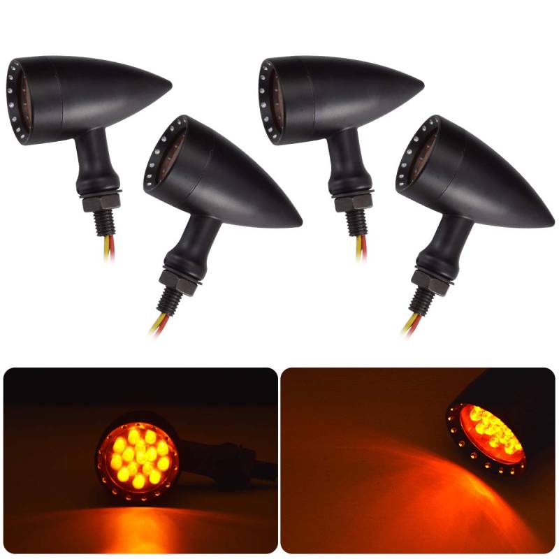 KATUR Motorrad Schwarz Bullet Front Rear Blinker Nebelscheinwerfer Blinker Bremslicht für Harley Motorrad Cruiser Chopper Bobber von KATUR