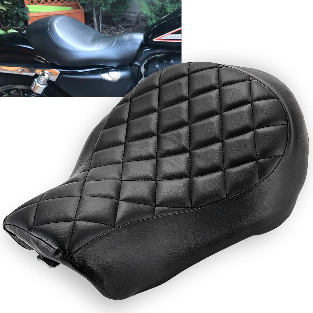 KATUR Motorrad-Sitzkissen Kunstleder Retro Driver Vintage Cafe Racer Solo Sitzkissen Pad Sattel für Harley Harley XL883N XL883L XL883X 2005–2013 (Diamond Black) von KATUR