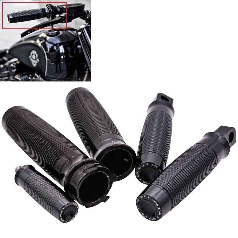 KATUR Motorradlenker Griffe Fußrasten Schalthebel 1 Zoll Edge Cut Gas CNC Aluminium Griffe Fußrasten für 1996-2015 Harley Davidson Dyna Sportster Softail V-Stange VRSC (Schwarz) von KATUR