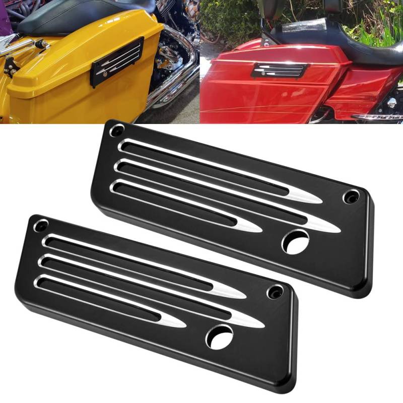 KATUR Motorrad SaddleBag Latches Cover Black Chrome Tief Edge Cut CNC Billet Festsatteltasche Lasche Deckel Hardware-Kit für Harley Davidson Touring Electra Glide Ultra-2014-2017 von KATUR