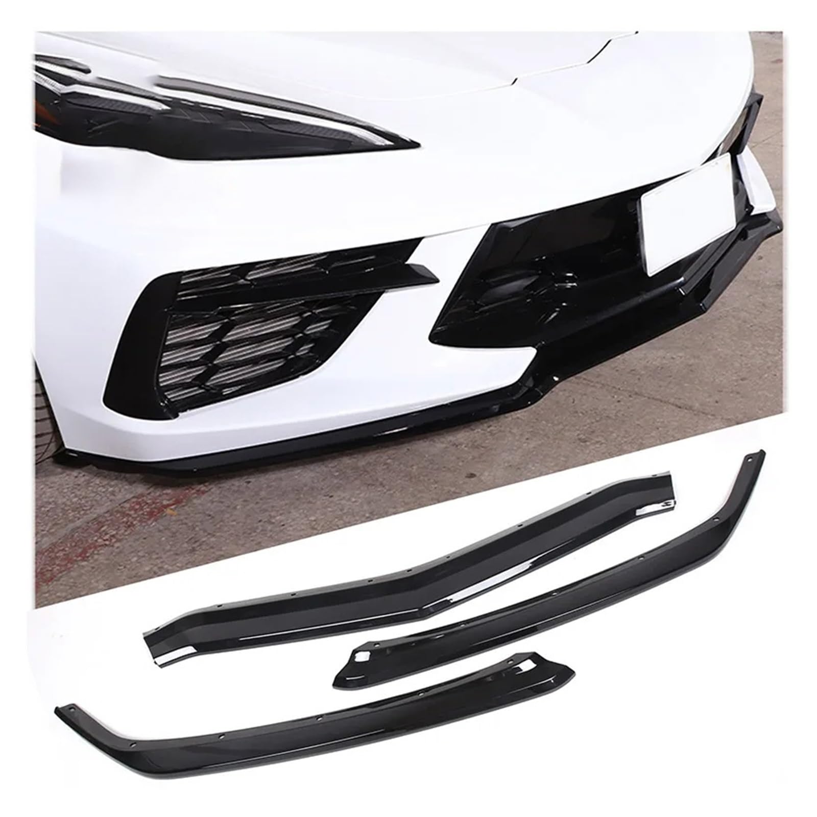 KAXSFE ABS Kohlefaser kompatibel mit Chevrolet Corvette C8 20-23 Auto Außen Frontstoßstange Lippe Spoiler Abdeckung trim (nicht geeignet für Z06 Version)(Blackc) von KAXSFE