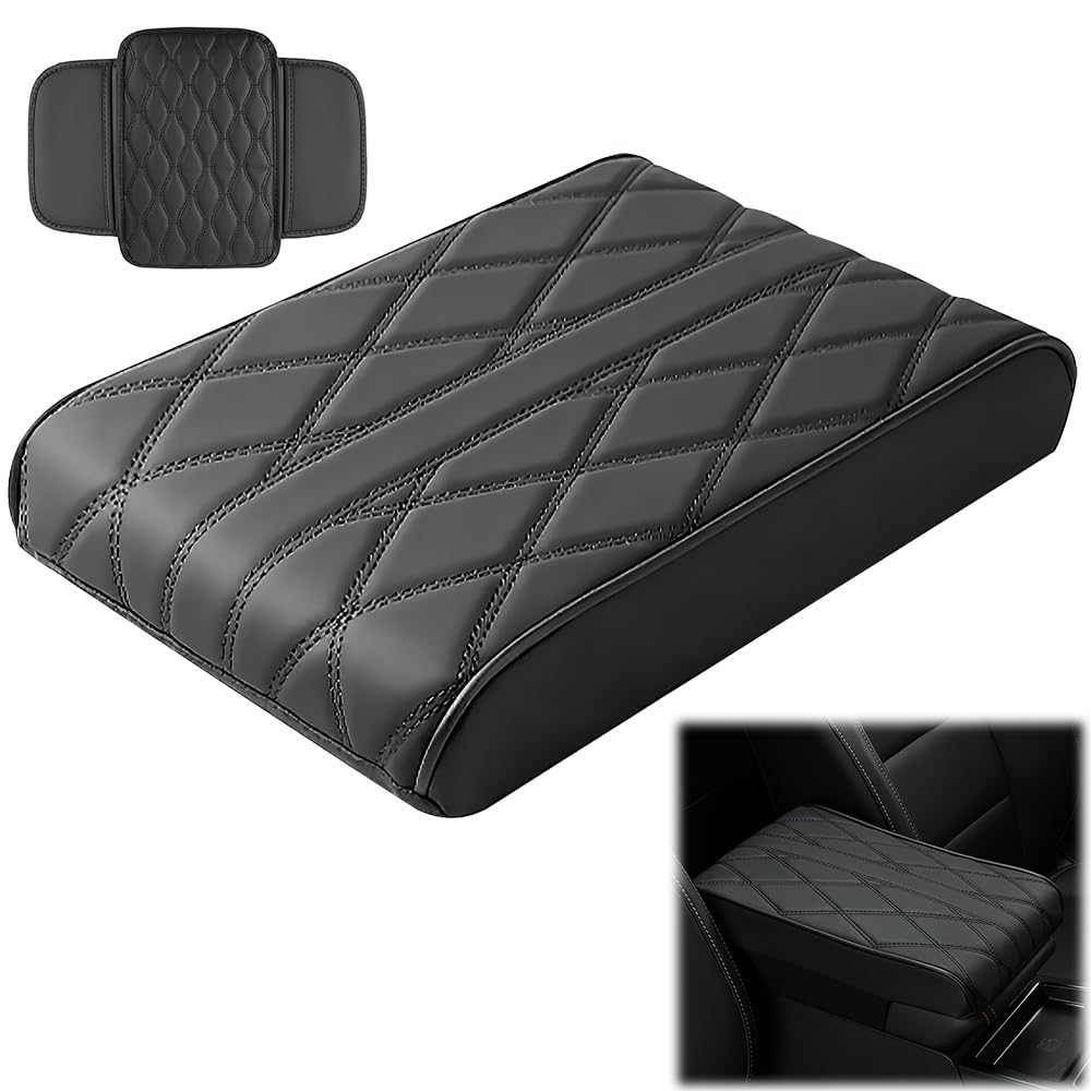 KBIBCK Leather Car Armrest Box Pad, Mittelkonsole Abdeckung, Auto Armlehnen Polster, Memory Foam Leder Armlehne Abdeckung, Auto Mittelkonsole Pad für SUV/LKW/Fahrzeug Armlehne Matte (Schwarz) von KBIBCK