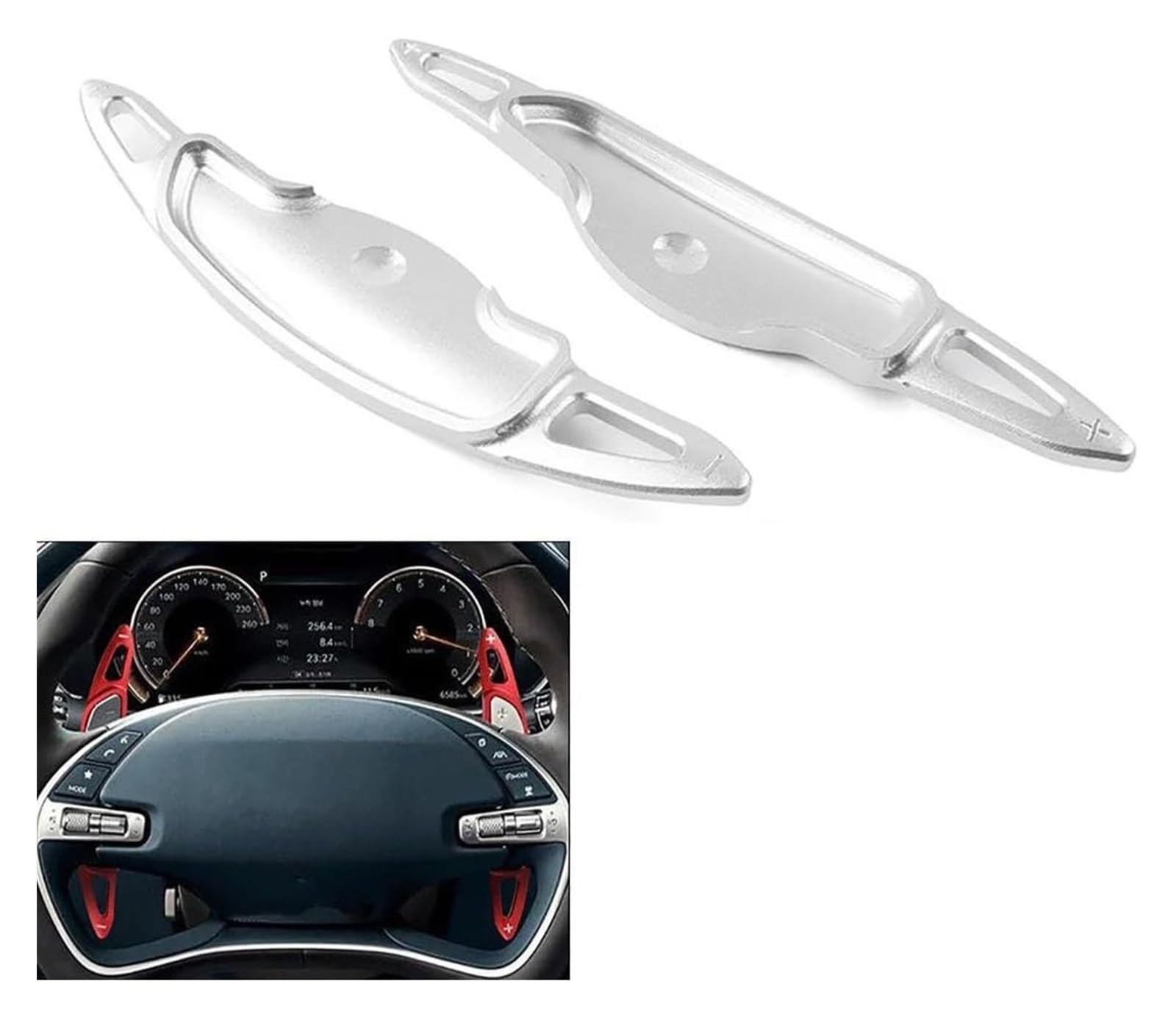 Verlängerung Schaltpaddel Für Genesis Für GV70 Für GV80 2022 2023 Für G80 2019 2020 Legierung Auto Lenkrad Paddle Shifter Verlängerung Lenkrad Paddel(Silber) von KBKEUBUAD