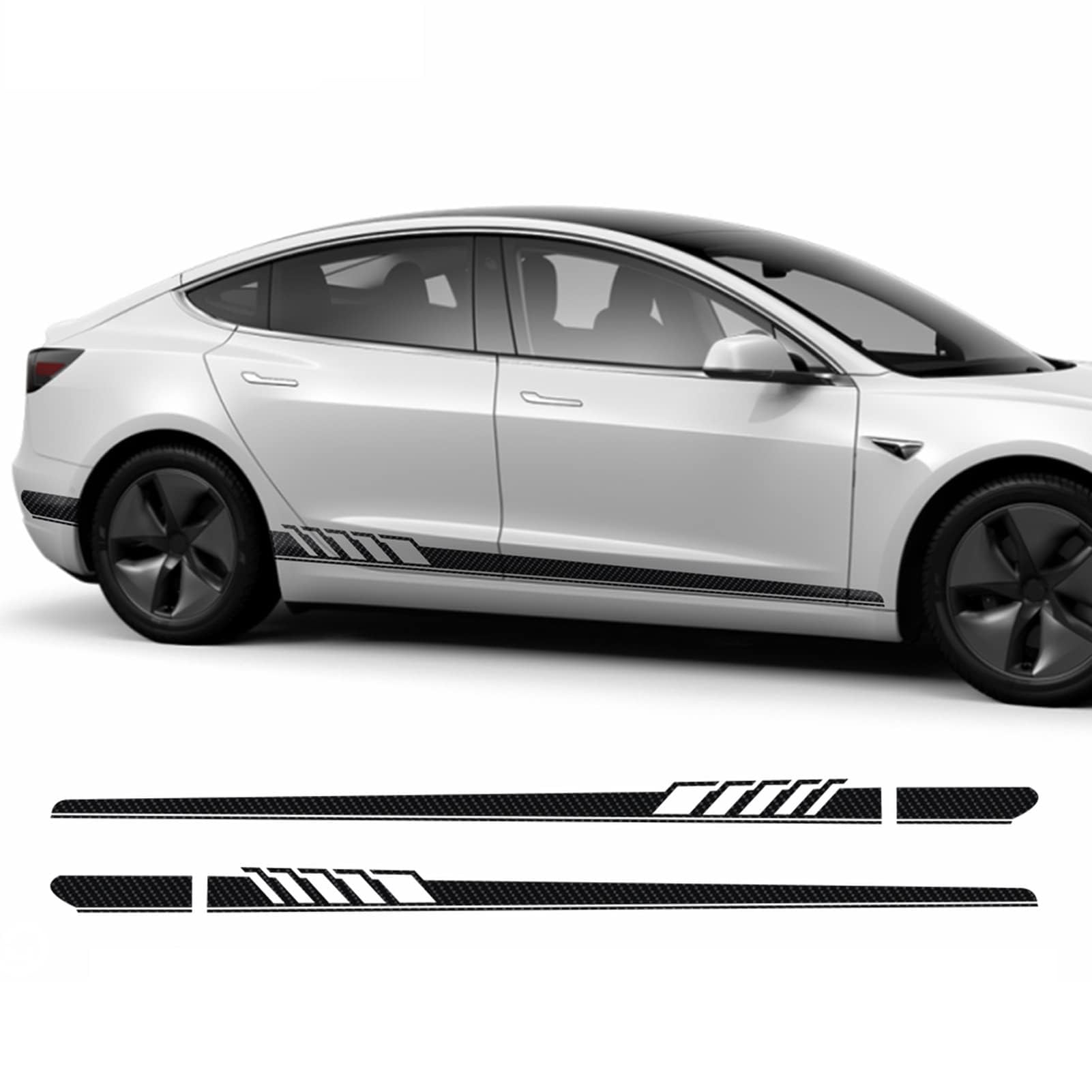 Auto Körperseitige Aufkleber für Tesla Model 3 2017-2022 Car Side Rock Sill Streifen Streifen Tür Seitenaufkleber Aufkleber,A-Black von KCKEM