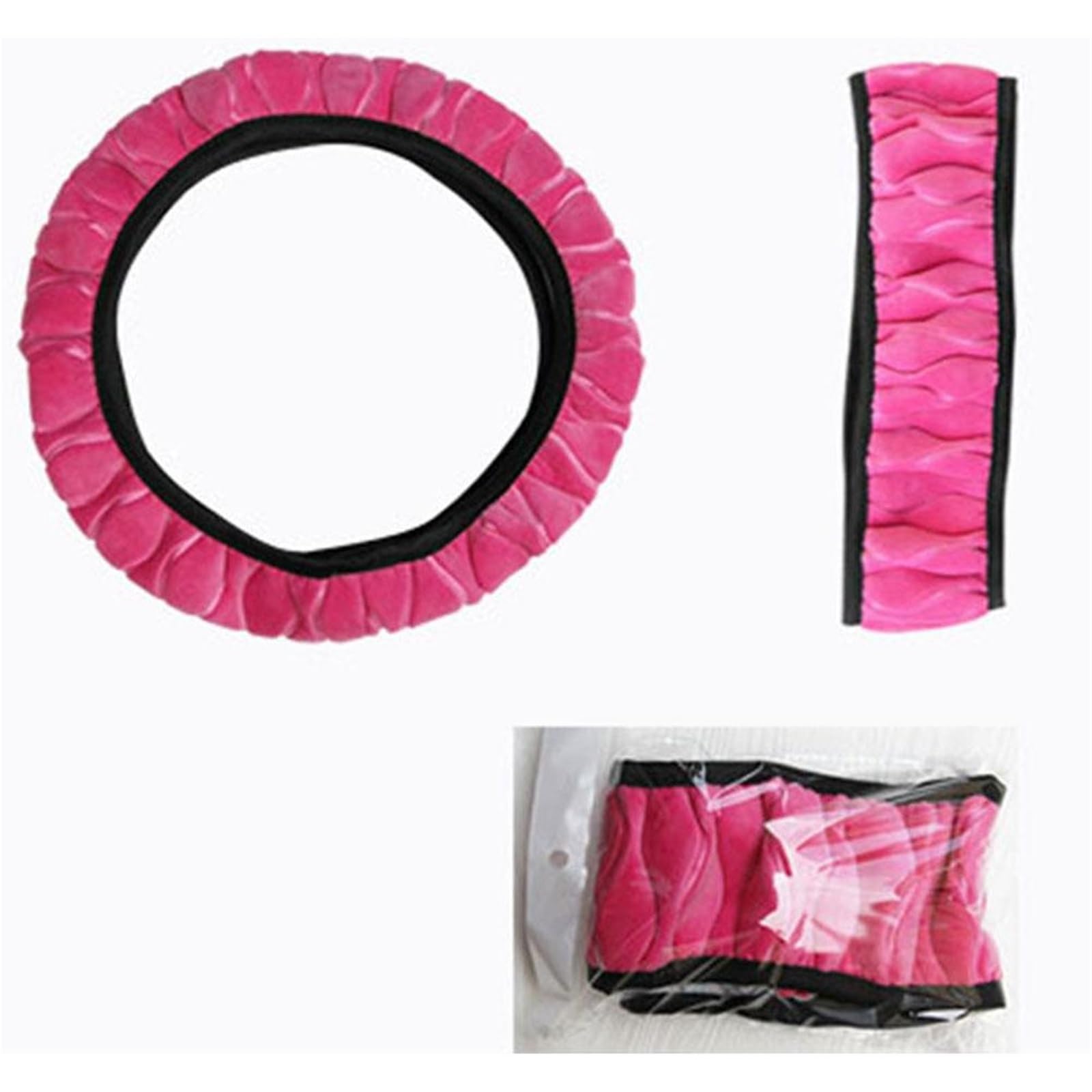 Auto Lenkradbezug Leder Auto-Lenkradbezug, Auto-Innenzubehör, Auto-Lenkradbezug, universal, weich, Winter, Warmer Plüsch Lenkradbezug Winter warm(Pink) von KCKZCFCYPQ