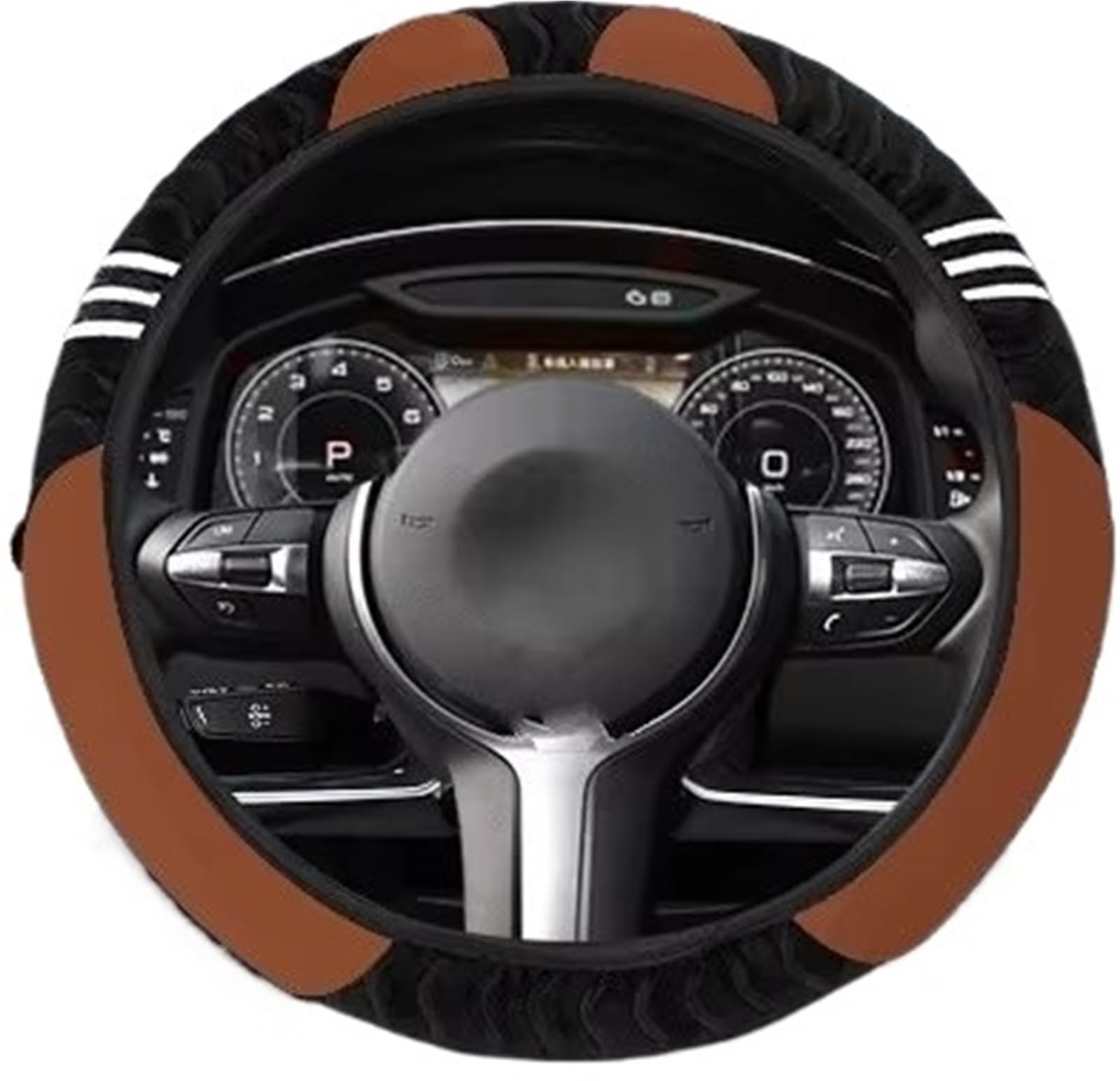 Auto Lenkradbezug Leder Elastische Bezüge Für Männer Und Frauen, Winter-Plüsch, Warm, Universal-Auto-Lenkradbezug, Kleines Monster, Styling, Dekor, Lenkrad Lenkradbezug Winter warm(Brown) von KCKZCFCYPQ