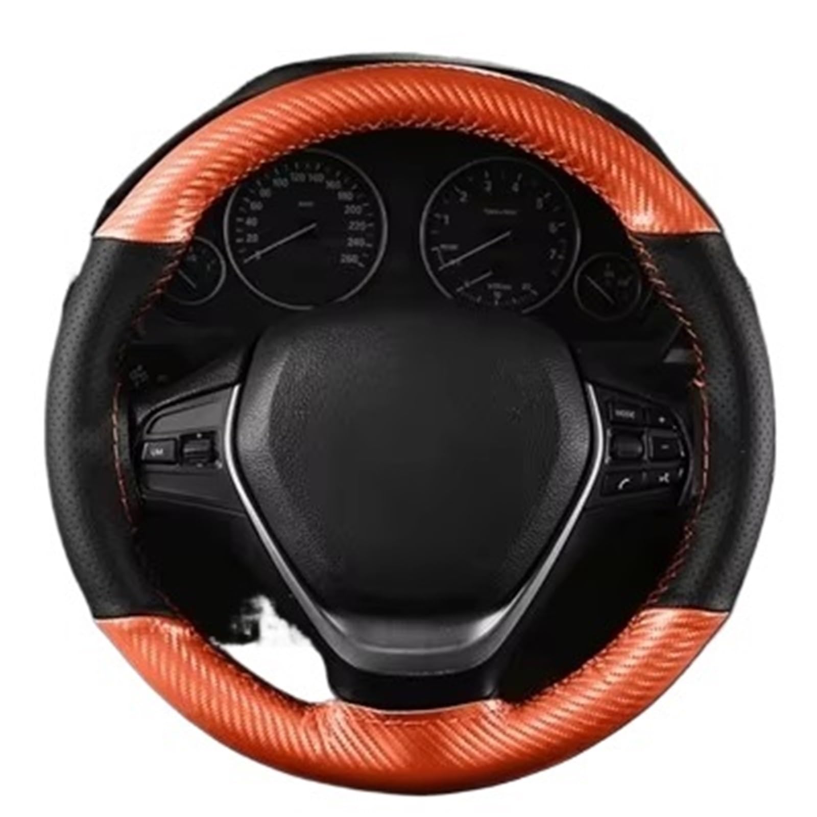 Auto Lenkradbezug Leder Flechtstich Auf Wickel Mit Nadelfaden, 15 Zoll/38 cm, Weiches Faserleder, Auto-Lenkradbezug, Rutschfestes Lenkrad Lenkradbezug Winter warm(Orange Thread) von KCKZCFCYPQ