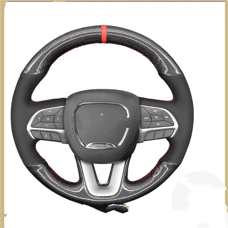 Auto Lenkradbezug Leder Für Dodge Für SRT Für Challenger 2015-2021 Für Charger 2015-2021 Auto Lenkrad Abdeckung Hand-genäht Lenkradbezug Winter warm(Red Circle) von KCKZCFCYPQ