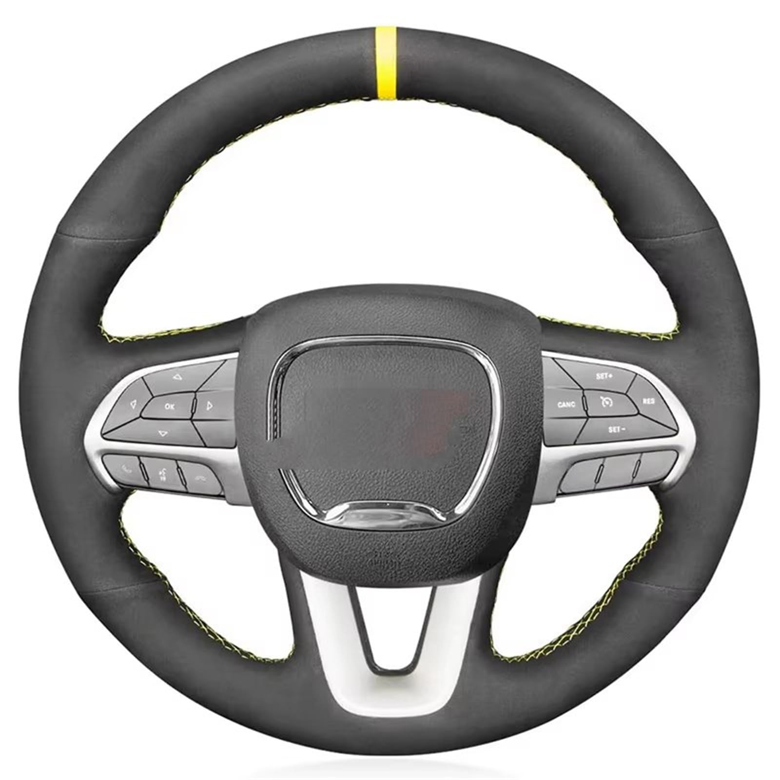 Auto Lenkradbezug Leder Für Dodge Für SRT Für Challenger 2015-2021 Für Charger 2015-2021 Auto Lenkrad Abdeckung Hand-genäht Lenkradbezug Winter warm(Yellow Circle) von KCKZCFCYPQ