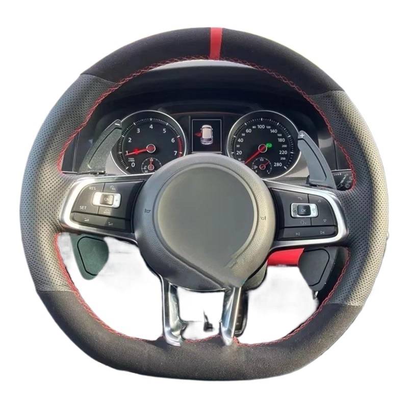 Auto Lenkradbezug Leder Für Golf 7 Für GTI Für Golf R Für MK7 Für VW Abdeckung Hand Nähen Geflecht Wildleder Auto Lenkrad Lenkradbezug Winter warm(Style 4) von KCKZCFCYPQ