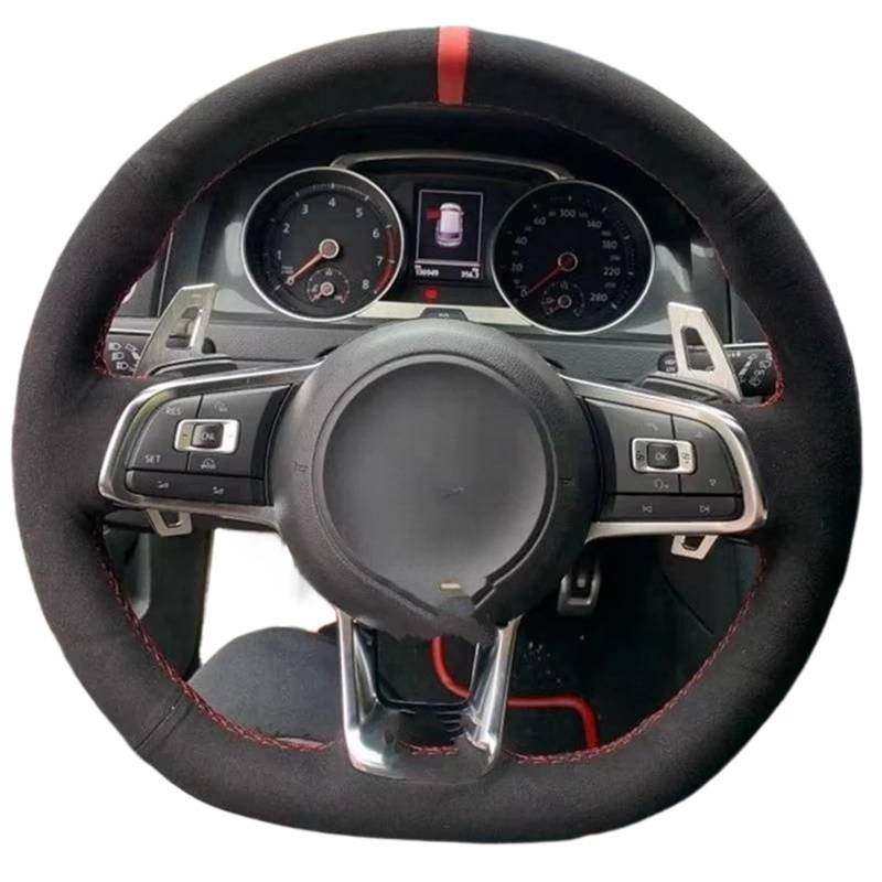 Auto Lenkradbezug Leder Für Golf 7 Für GTI Für Golf R Für MK7 Für VW Abdeckung Hand Nähen Geflecht Wildleder Auto Lenkrad Lenkradbezug Winter warm(Style 6) von KCKZCFCYPQ