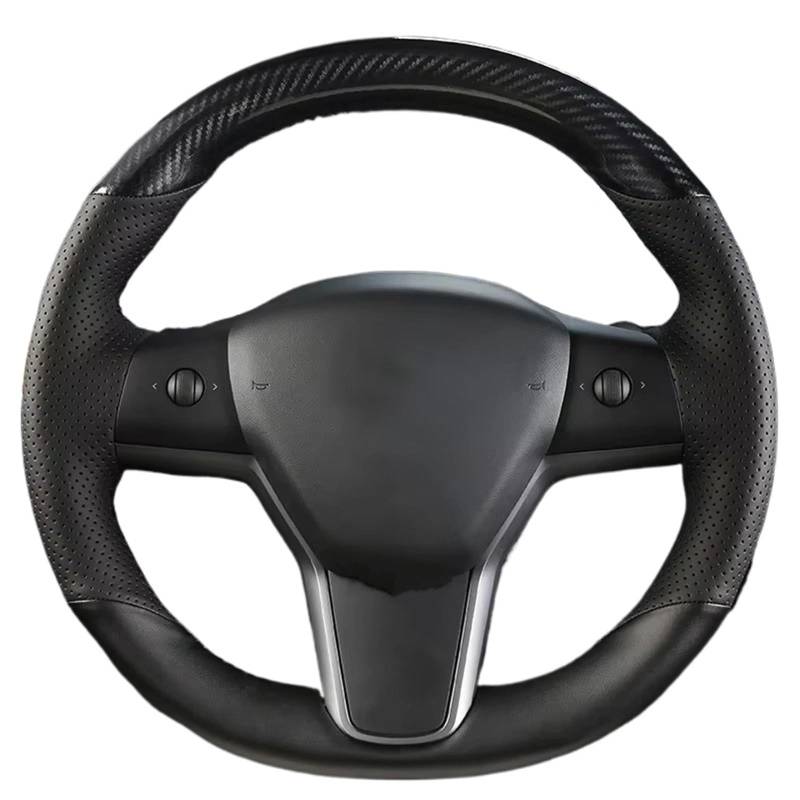 Auto Lenkradbezug Leder Für Tesla Für Modell 3 2017 2018 2019 Lenkung Wrap Auto Zubehör Hand Naht Schwarz Auto Lenkrad Abdeckung Lenkradbezug Winter warm von KCKZCFCYPQ