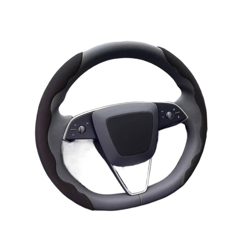 Auto Lenkradbezug Leder Für Tesla Für Modell Anti Slip Lenkung Ersatz Schützen Abdeckung Weiß Innen Zubehör Wildleder Lenkrad Abdeckung Lenkradbezug Winter warm(Black) von KCKZCFCYPQ