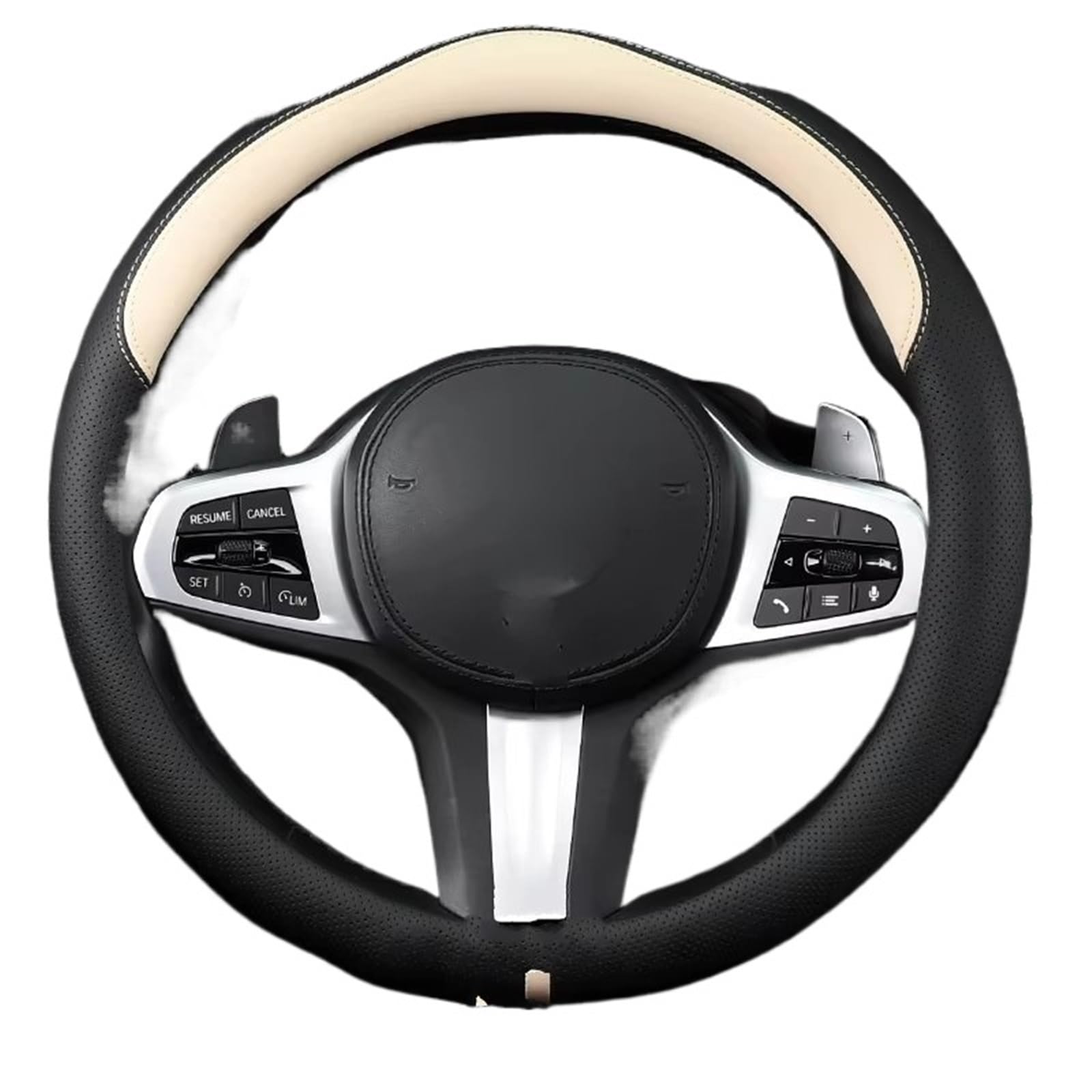 Auto Lenkradbezug Leder Lenkradbezug, Fahrzeugspezifisch, Atmungsaktiv, Schweißabsorbierend Für E91 Lenkradbezug Winter warm(A-Beige-O) von KCKZCFCYPQ