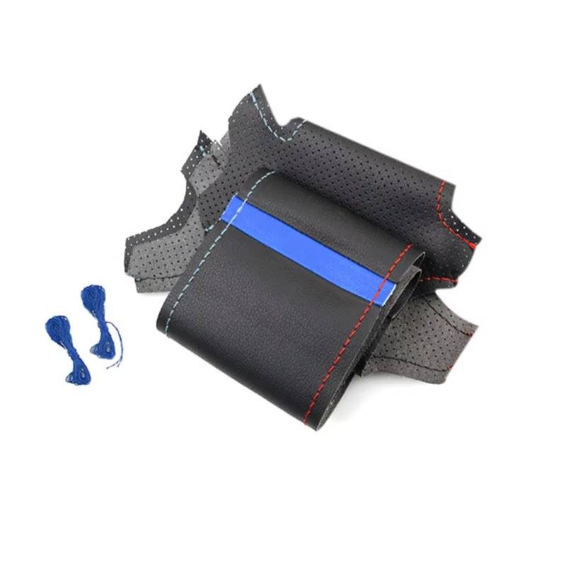 Auto Lenkradbezug Leder Perforiertes Leder, Handgenäht, Für Den Innenraum des Lenkrads Für X5 Für E70 2006–2013 Lenkradbezug Winter warm(Red Blue line-Blue) von KCKZCFCYPQ