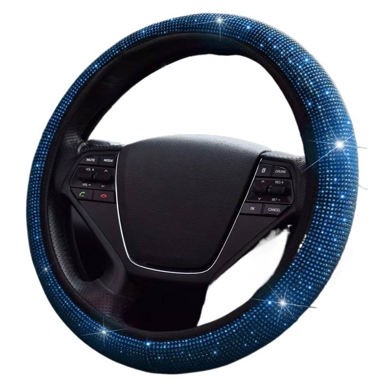 Auto Lenkradbezug Leder Universelle Rosa Innendekorations-Accessoires, 37–39 cm, Bling Blue Diamond, Auto-Lenkradabdeckung Für Mädchen Und Frauen Lenkradbezug Winter warm(Blue) von KCKZCFCYPQ