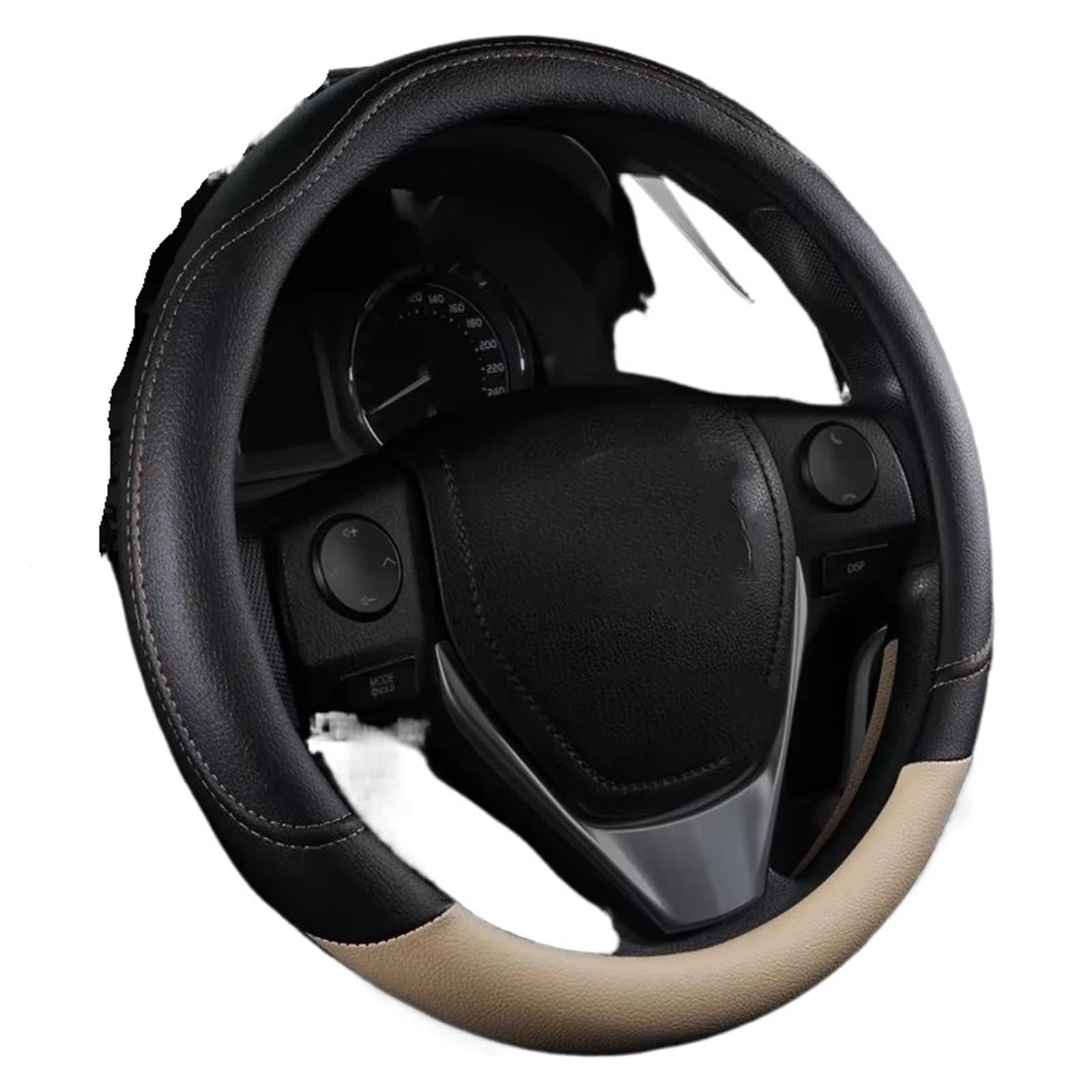 Auto Lenkradbezug Leder Verschleißfest Und rutschfest, Universell Für Alle Jahreszeiten, PU-Leder In Kontrastfarbe, Schweißabsorbierend Lenkradbezug Winter warm(Steering Wheel Beige) von KCKZCFCYPQ