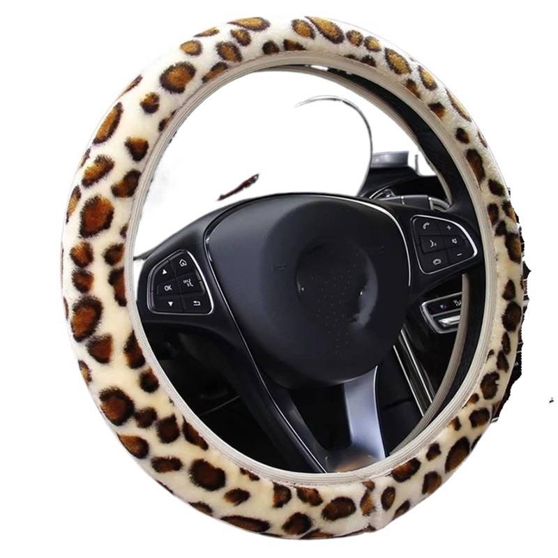 Auto Lenkradbezug Leder Winterfell Warmes Und Weiches Auto-Innenzubehör Universal-Lenkrad-Plüsch-Leoparden-Auto-Lenkradbezüge Lenkradbezug Winter warm(Beige) von KCKZCFCYPQ