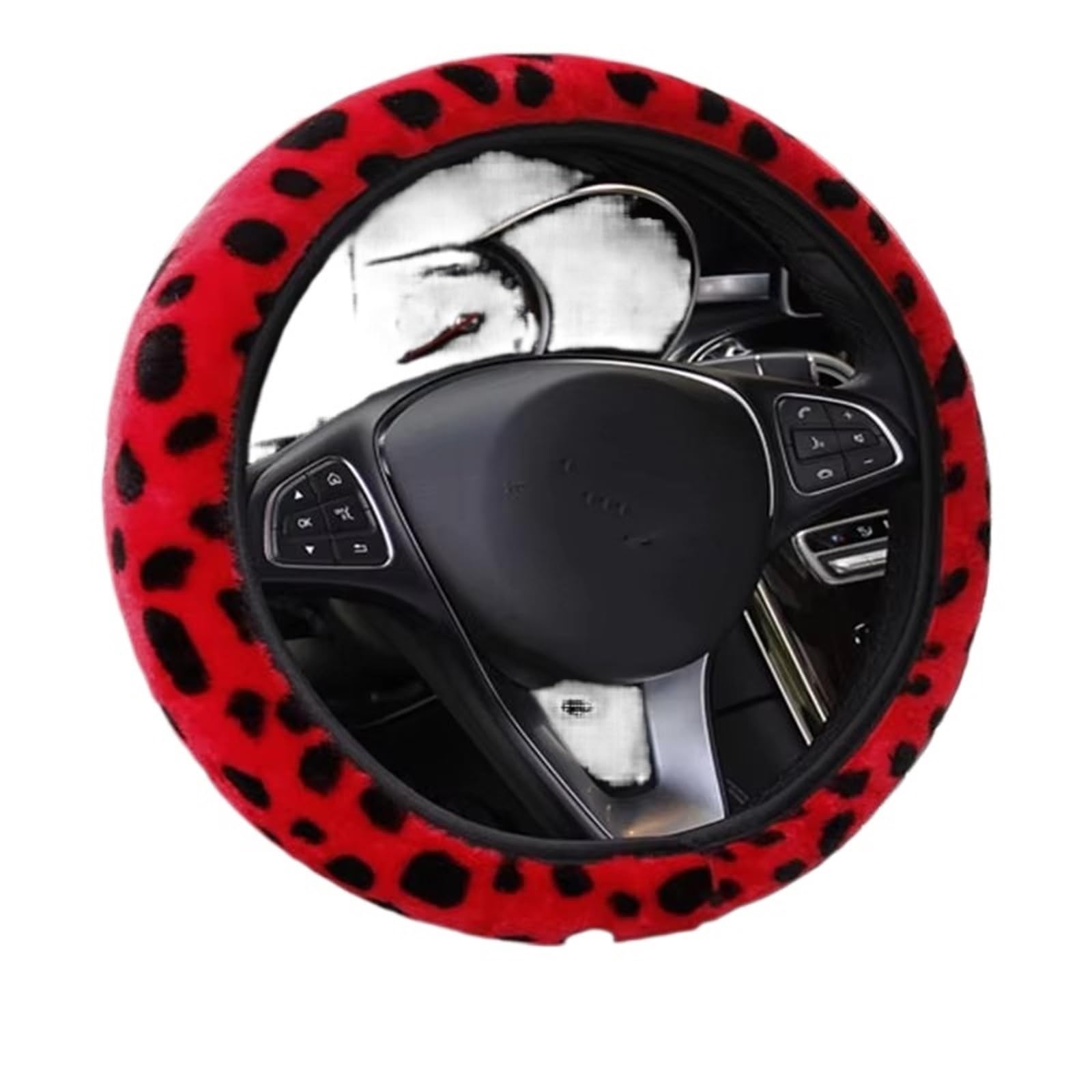 Auto Lenkradbezug Leder Winterfell Warmes Und Weiches Auto-Innenzubehör Universal-Lenkrad-Plüsch-Leoparden-Auto-Lenkradbezüge Lenkradbezug Winter warm(Red) von KCKZCFCYPQ