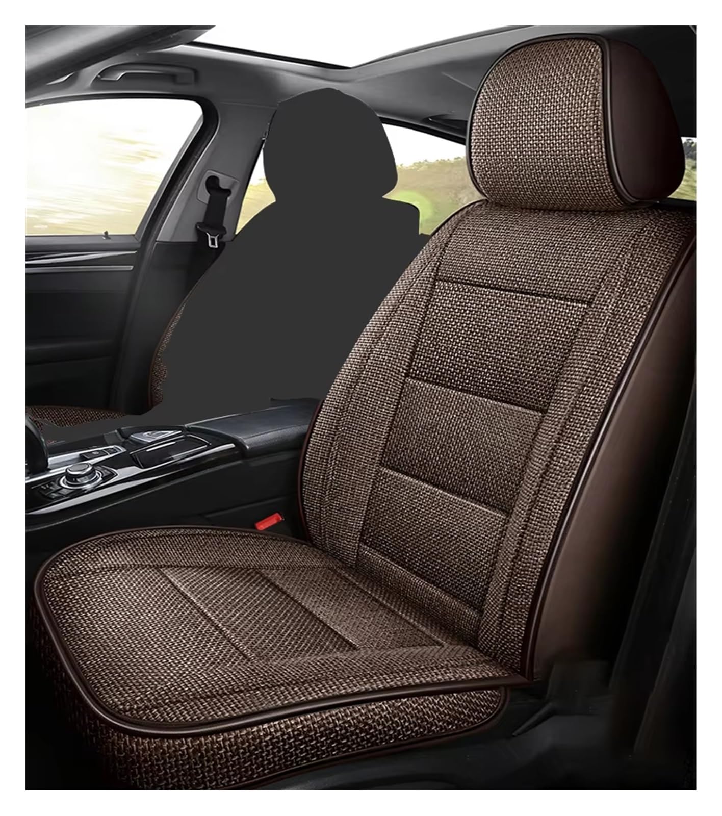 KCKZCFCYPQ Schonbezug Autositz Flachs-Autositzbezug, Knitterfrei Und Verformungshemmend, Auto-Innenausstattung, Passend Für Die Meisten Limousinen Autositzbezug(Gray 1PCS -Coffee) von KCKZCFCYPQ