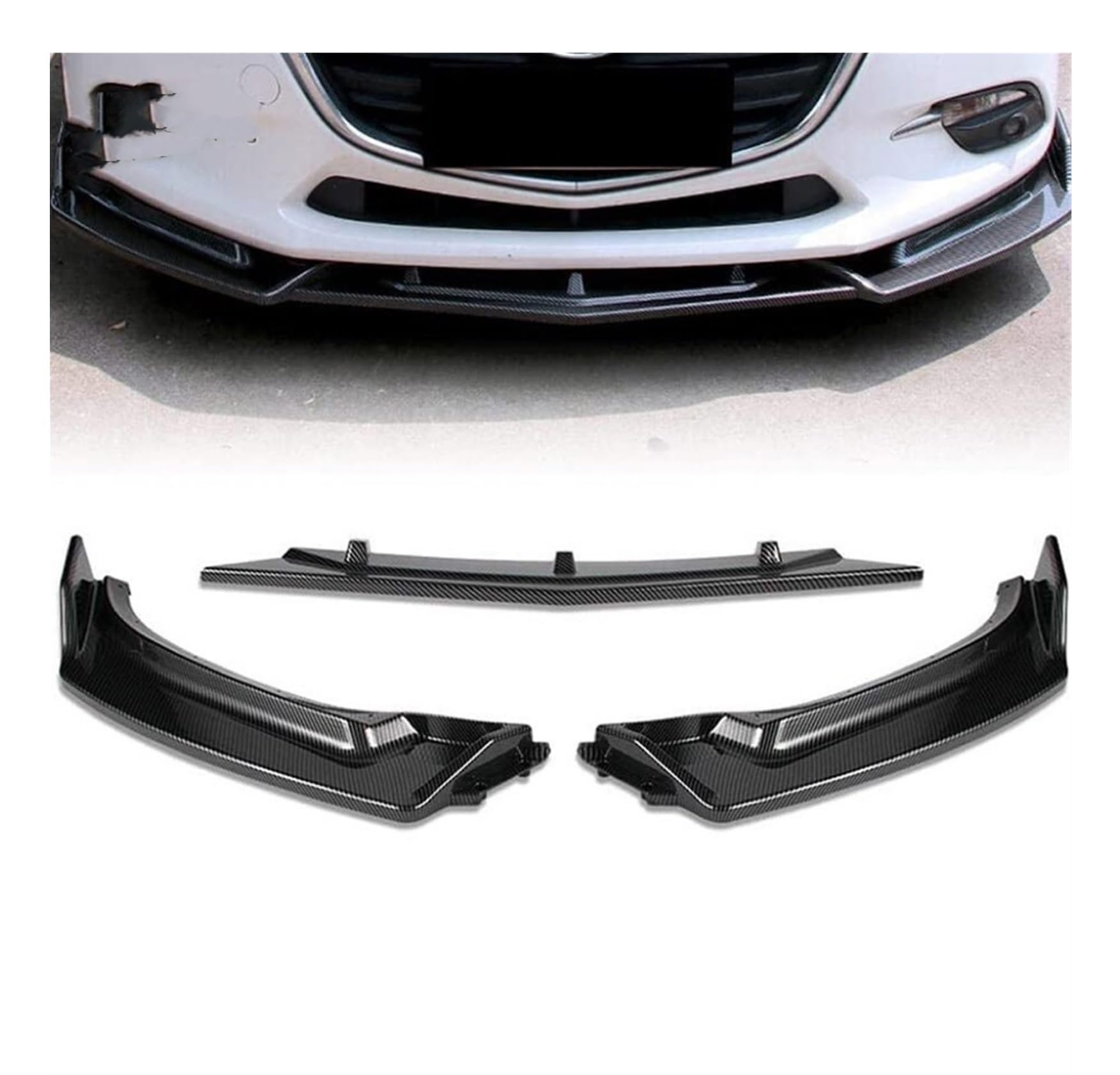 3-teiliges Auto-Frontspoiler-Bodykit for den Stoßfänger, Diffusorschutz, kompatibel mit Mazda 3 Axela 2014 2015 2016 2017 2018, Auto-Styling(Glossy Black) von KCYANO