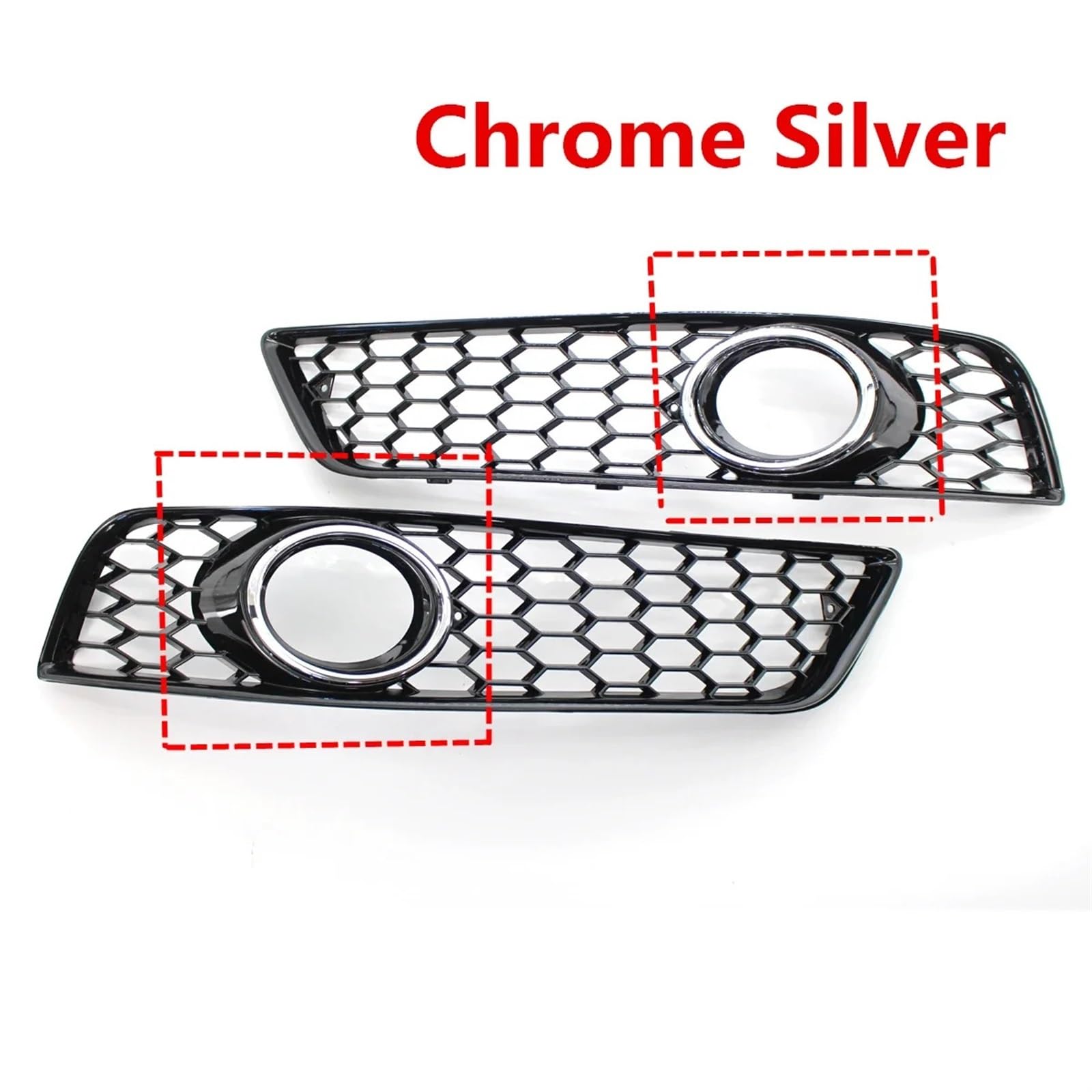 Glänzend/Chrom Auto Kühlergrill Wabengrill Abdeckung Mesh Grill for Audi A3 8P 2009-2013 8P0807682D Nebel Licht kühlergrill Abdeckung(Chrome Silver) von KCYANO